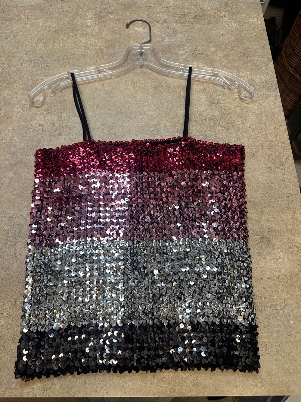 Vintage Pink Silver Black Ombre Sequin Tank Top